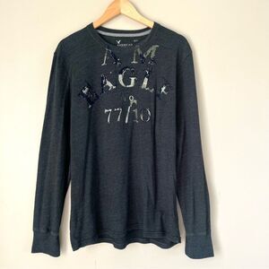 Y2K AE Outfitters Dark Gray Long Sleeve Graphic Men’s Tee T Shirt SZ XL